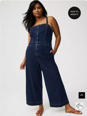 NWT Dark Blue Denim Wide-Leg Jeans Jumpsuit